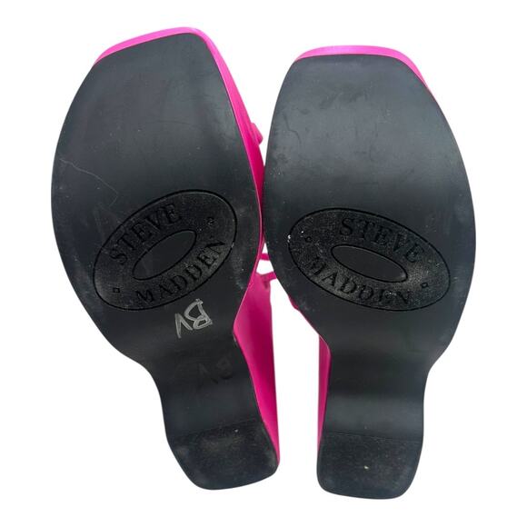 Steve Madden Pink Satin Strappy Platform Wedge Sandals Size 7 - Picture 9 of 9